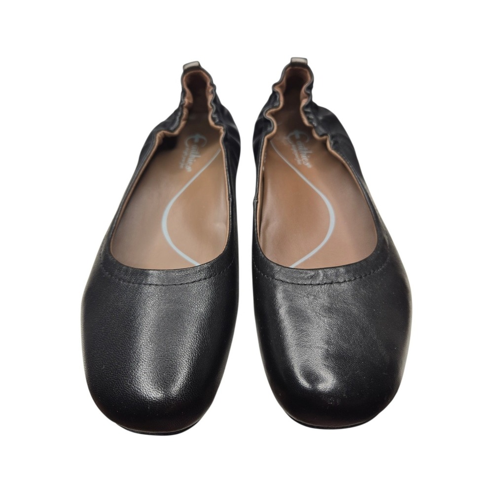 Earthies Tolo Black Leather Ballet Flats Size 7.5 Ruched Comfort Shoes Slip On - Picture 3 of 15